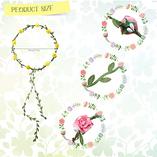 WILLBOND 48 Pcs Flower Headbands for Women Floral Garland Headbands Fairy Wreath Green Leaves Flower Headband Bulk for Women Wedding Festival Holiday Party Photography Props