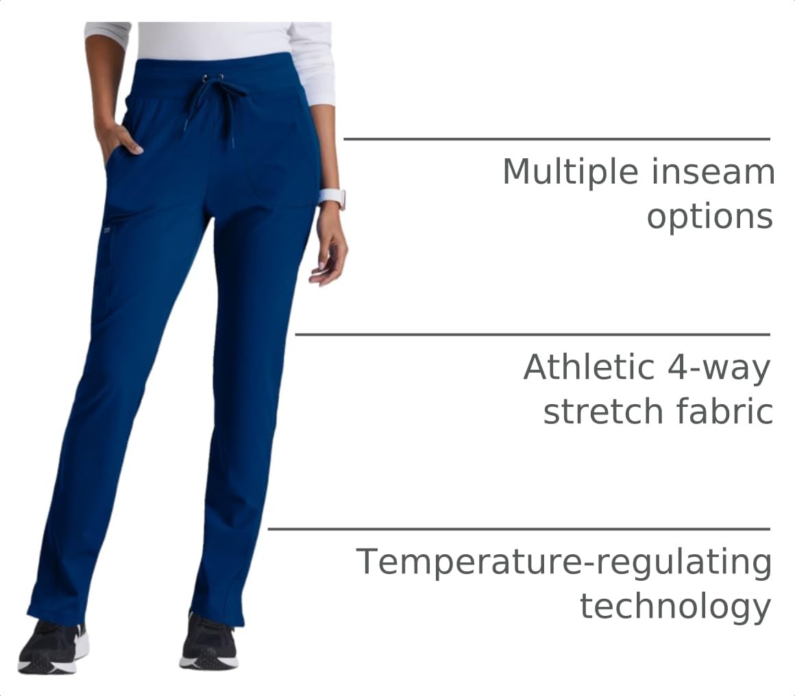 BARCO One Uplift Classic Fit Tapered Leg Scrub Pant for Women – Indigo, 5-Pocket Mid-Rise Scrub Bottoms w/ 360 Spandex Stretch – Moisture Wicking, Anti-Static & Quick Shed – Medium, Regular Fit