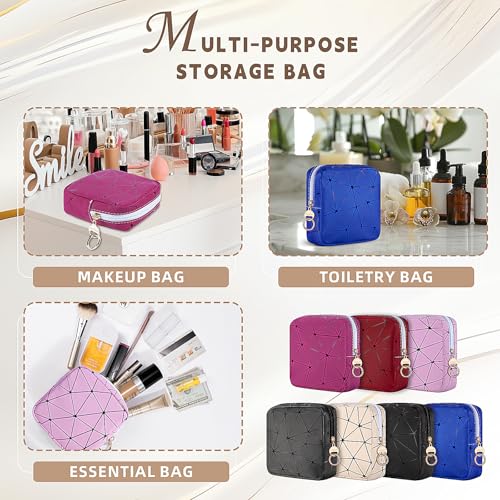 2 PCS Mini Makeup Bag for Purse, Small Cosmetic Bag Set for Women Girls, Small Travel Makeup Pouches for Purse (Black+Rose Red)