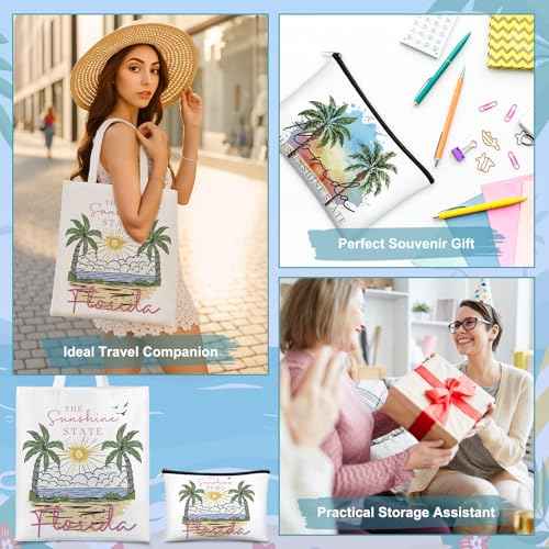 Reginary 6 Pcs City Souvenirs Gifts New York Italy Chicago Seattle Los Angeles Souvenir Canvas Tote Bag Cosmetic Bag Women