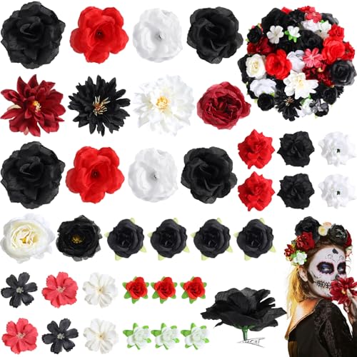 36 Pack Flower Hair Clips Rose Floral Hair Accessories for Women Boho Bride Claw Clip Side Hair Clip Hairpin Brooch Pin Headpiece for Girls Wedding Halloween Hairstyles