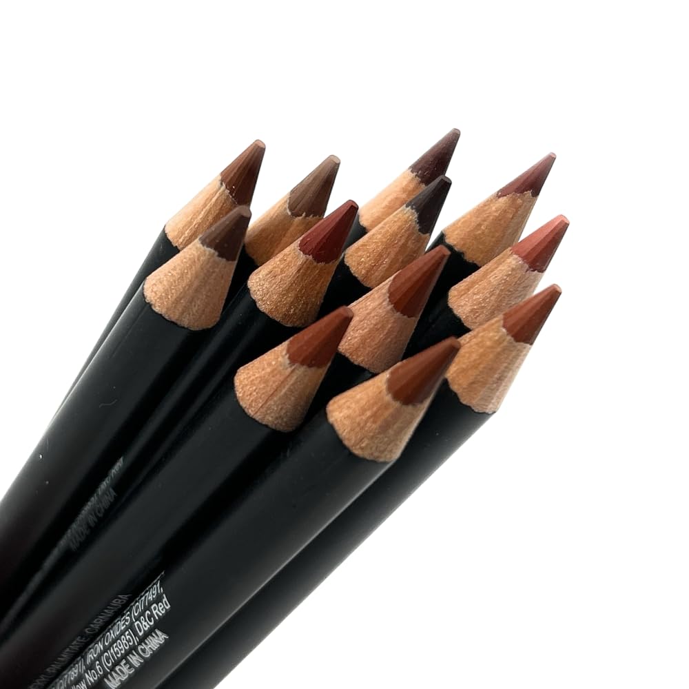 Nabi 12 Colors Wooden Lip Liner Pencil Set, High Pigmented Lip Makeup, Long-wearing, Deep and Rich in Color, 7.5 inches Long Pencil (Brown, 7.5)