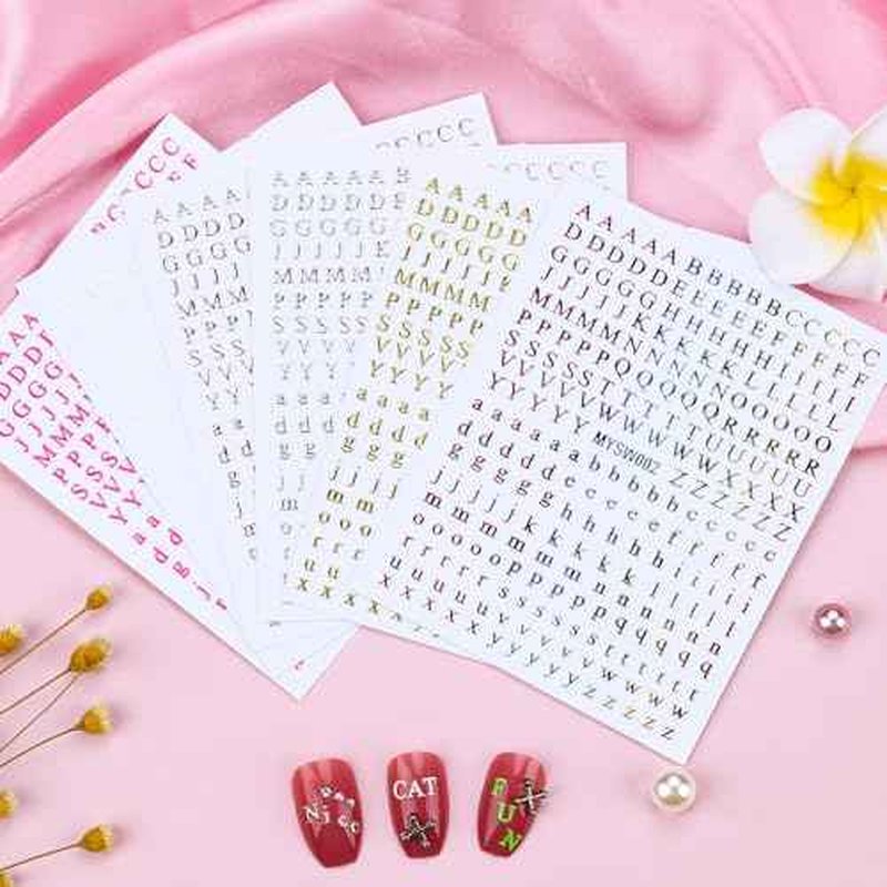 12 Sheets Alphabet Nail Art Stickers 3D Black White Gold Nail Letter Stickers Large Small Self-Adhesive English Nail Decals Manicure Accessories for Women Girls DIY Nail Art Design