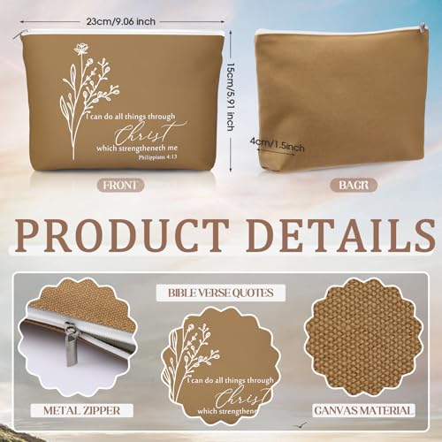 Reginary 10 Sets Thanksgiving Christian Gifts for Women 10 Religious Canvas Makeup Bags 10 Bible Verse Compact Mirrors Inspirational Church Christmas Gifts for Ladies(Neutral Colors,Aesthetic Style)