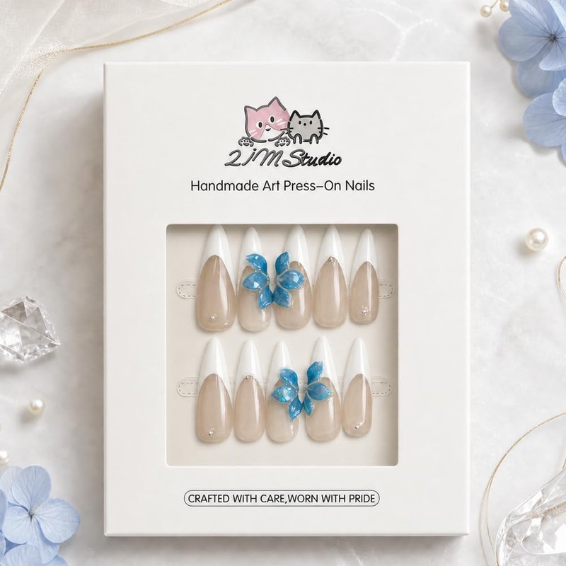 2IM Studio Handmade Press On Nails – 10 Piece Soft Gel Nail Kit with Glue & Tool Set, Reusable Artisan Nails, Salon-Quality Finish (Ruby Bloom-S)