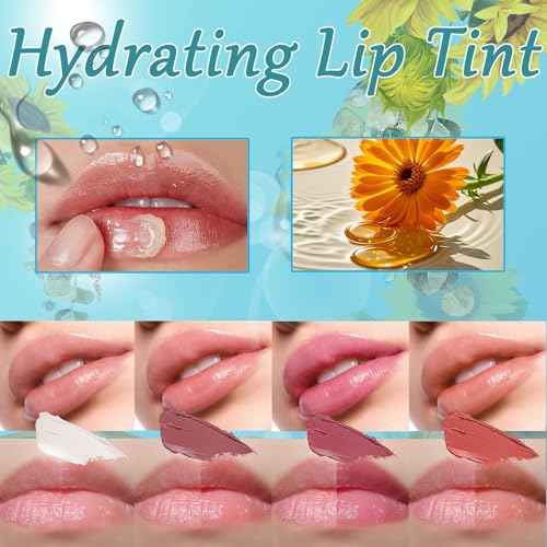 4pcs Lip Tint Hydrating, Moisturizing Lip Oil Balm, Long Lasting Waterproof Lip Gloss Non-Stick Cup Lipstick Set, Natural Ingredients Strong Moisturizing Lipstick