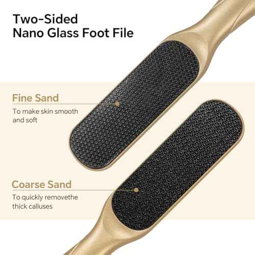 Nano Glass Foot File, Foot Callus Remover, Double Sided Pedicure Tools for Feet, Dual Use of Dry and Wet, Professional Hygienic Foot Scrubber to Achieve Smooth, Silky Feet Instantly (Golden)