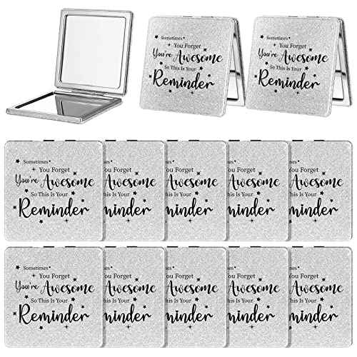 Qunclay 12 Pcs Employee Appreciation Gifts, Compact Mirror for Women Inspirational Makeup Mirror Favors for Thanksgiving Christmas Coworker Team