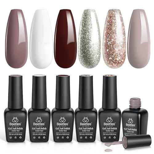 Beetles Winter Gel Nail Polish - 6 Colors Burgundy Red Brown Champagne Gold Brown Gel Polish, Soak off Uv Lamp Nail Manicure Kit DIY Gifts for Women