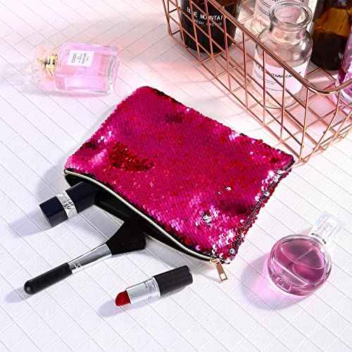 Tatuo 4 Pcs Sequin Makeup Bag Glitter Sequin Purse Rainbow Iridescent Make up Bag Small Reversible Cosmetics Pouch for Women Teacher Graduation Gifts Party Favors