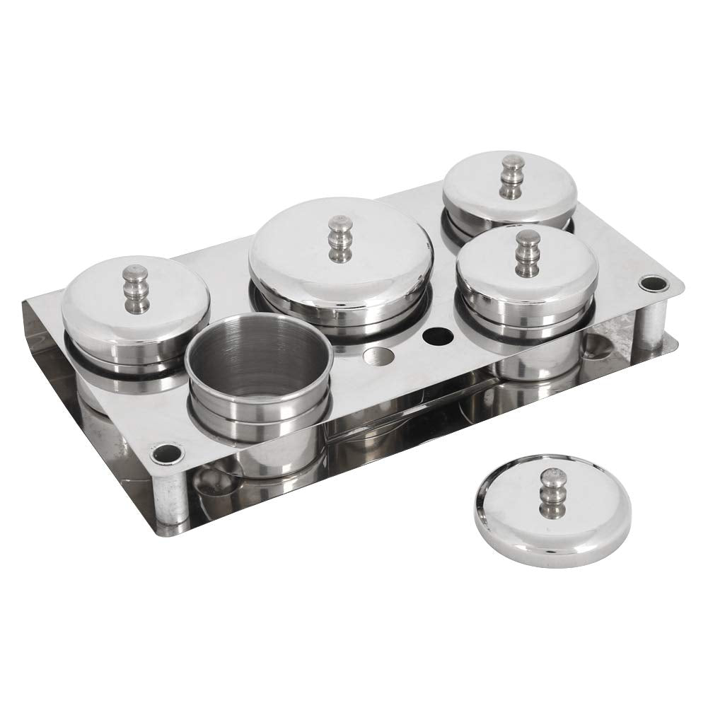 5 x Nail Art Equipment Cup Bowls with Storage Tray, Stainless Steel Acrylic Liquid Powder Cup with Lids Dappen Dish Nail Pen Brush Holder Mini Pot Cans for Glitter Nail Design Equipment Tools