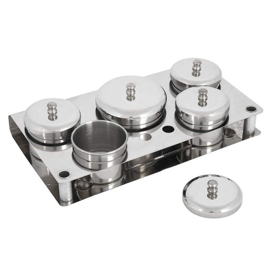 5 x Nail Art Equipment Cup Bowls with Storage Tray, Stainless Steel Acrylic Liquid Powder Cup with Lids Dappen Dish Nail Pen Brush Holder Mini Pot Cans for Glitter Nail Design Equipment Tools