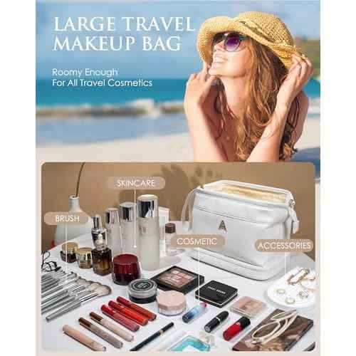 Women Gifts, Bridesmaid Gift, Initial Large Makeup Bag, Travel Essentials, Personalized Double Layer Cosmetic Bag with Makeup Brush Organizer, Toiletry Bag, Gifts for Friends Female Mom