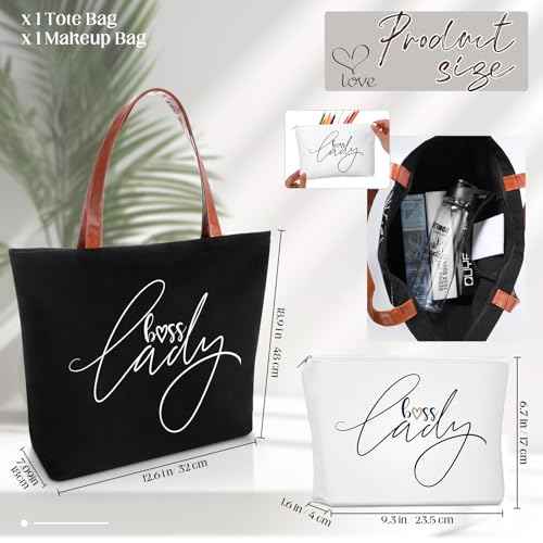 Sieral 2 Pcs Boss Lady Gifts for Women Bosses Day Lady Tote Bag with Zipper Makeup Bag Christmas Appreciation Gifts for Women Female Leader Coworker Colleague Birthday
