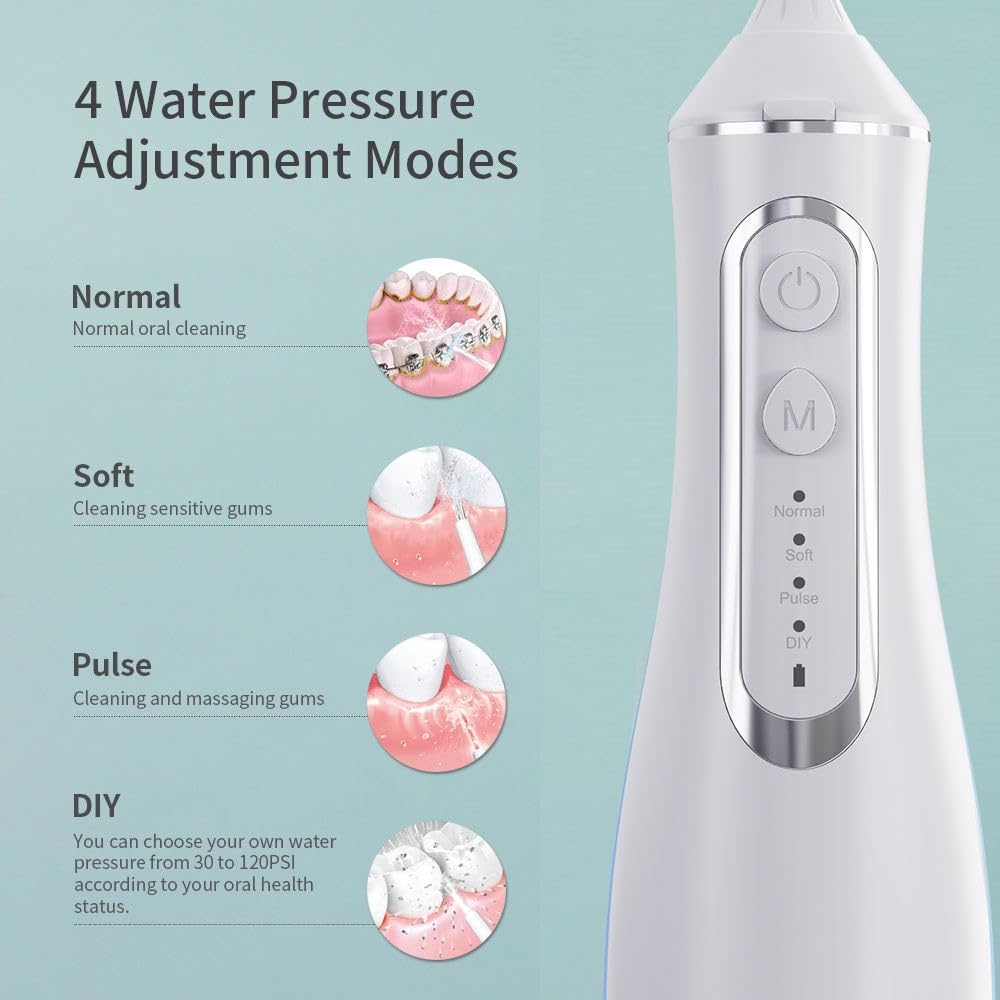 AURAVO Portable Cordless Water Flosser – 320ml Oral Irrigator for Teeth Cleaning | USB Rechargeable, IPX7 Waterproof, 1400–1800 Pulses/Min | Travel-Friendly Dental Floss Device for Braces & Gums