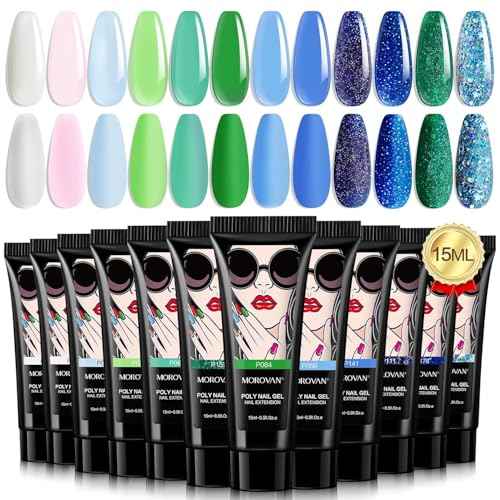 Morovan Poly Gel Nail Kit: 12 Colors Poly Gel Nail Polish Kit Poly Nail Gel Extensions Nail Kit Starter Kit DIY at home