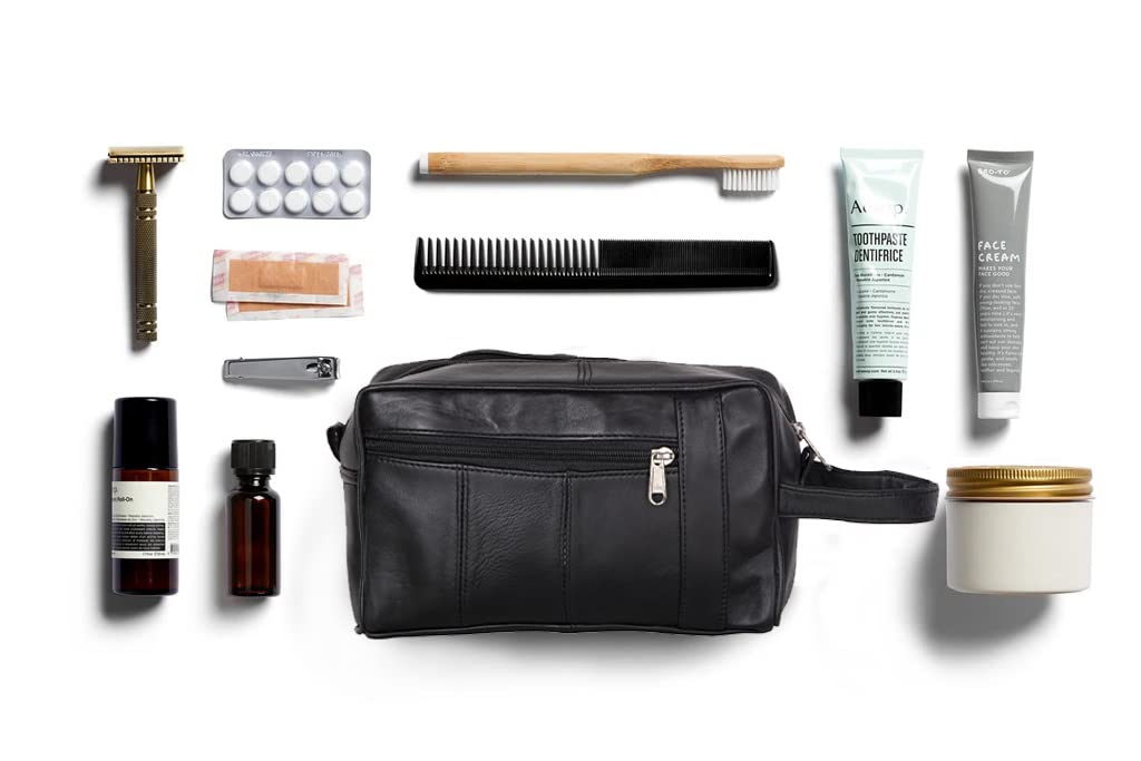Liberty Leather - Genuine Sheep Nappa Leather Unisex Toiletry Bag for Travelling | Bathroom Organizer with Multiple Compartments for Men and Women | Portable Cosmetic Case for Traveling Dopp Kit
