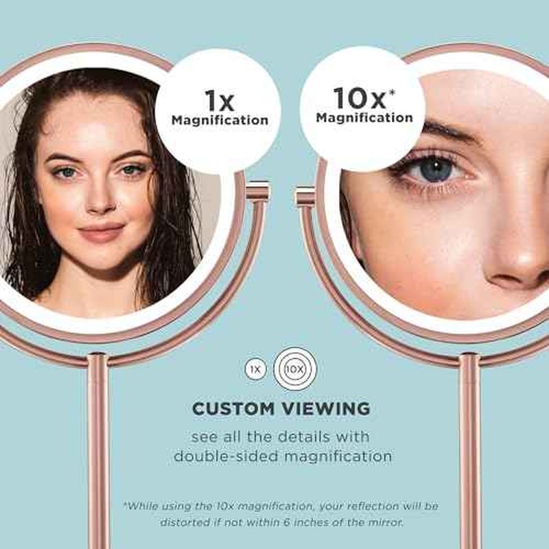 Conair Lighted Makeup Mirror, LED Vanity Mirror, 1X/10X Magnifying Mirror, Double Sided, Battery Operated in Rose Gold