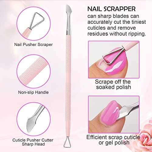 Makartt Cuticle Trimmer with Cuticle Pusher, 3 PCS Pink Nail Cuticle Nipper Professional Pedicure Manicure Tools with Stainless Steel Dual End Pusher, Nail Scraper