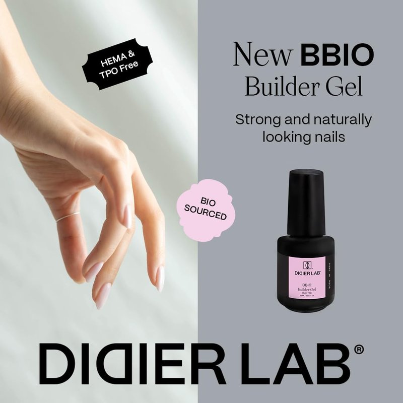 DIDIER LAB BBIO Builder Gel in a Bottle - Milky Pink - Clean Formula Free from HEMA and TPO - Self Leveling Builder Gel for Nails - Nail Builder LED UV Gel for Strengthening Nails - 0.51 fl oz