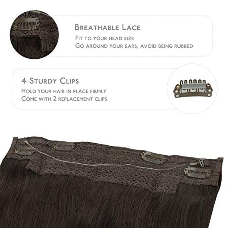 WENNALIFE (Increase 50% Lifespan) Real Human Hair 14 inch 75g Dark Brown Remy Invisible Transparent Wire Fish Line Hair Extensions Straight Real Hair Extensions