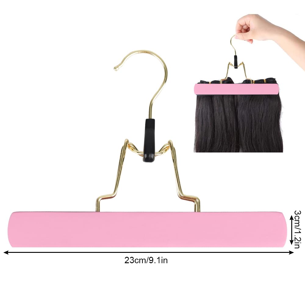GlamorDove Silk Hair Extension Storage Bag Portable Satin Wig Bags Storage Bags with Hanger for Hairpieces Wooden Hanger Carrier Satin Bags for Wigs Hair Display