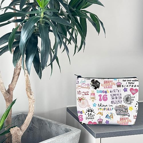 WCGXKO Happy 16th Birthday Gift Sweet 16 Birthday Hello 16 Canvas Zipper Pouch Bag (16 birthday)