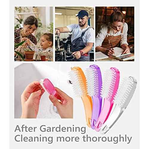 Nail Brush for Cleaning Fingernails, 4Pack Handle Grip Nail Brushes Fingernail Brush for Cleaning Nail Scrub Brush for Toes and Nails Women Men (Color1)