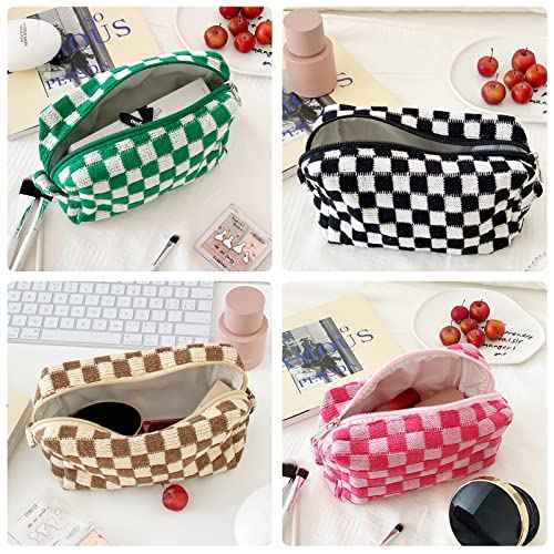 4 PCS Checkered Makeup Bag Cosmetic Bag for Women Checkered Pouch Plaid Makeup Bag for Women Large Capacity Pencil Case Makeup Brushes Storage Bag Travel Toiletry Bag Organizer