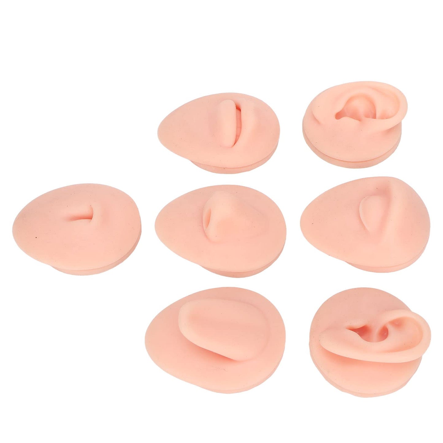 7PCS Piercing Practice Body Parts, Silicone Body Parts for Piercing Kit, Fake Body Parts, Soft Silicone Ear Mouth Nose Eye Tongue Navel Model (Light Skin)