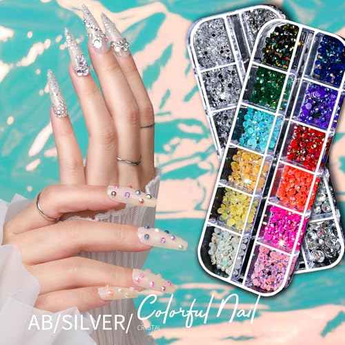 Teenitor Nail Charms Nail Gems with 15 Sheets Gold Nail Stickers, 6 Boxes of Rhinestones for Nails Art Tools, 3D Nail Decals Pearls for Nails