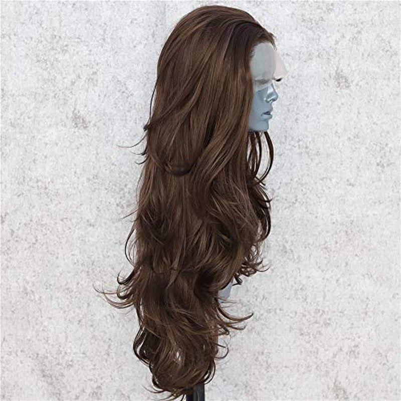 SAPPHIREWIGS Dark Brown Long Wavy T-Part Lace Front Wig For Women Natural Looking Heat Resistant Black Synthetic Hair Wigs 26inch