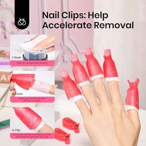 Beetles Gel Polish Remover Kit with 450 Pcs Lint Free Nail Wipes 10 Pcs Gel Polish Remover Clips Cuticle Oil Cuticle Pusher Nail File