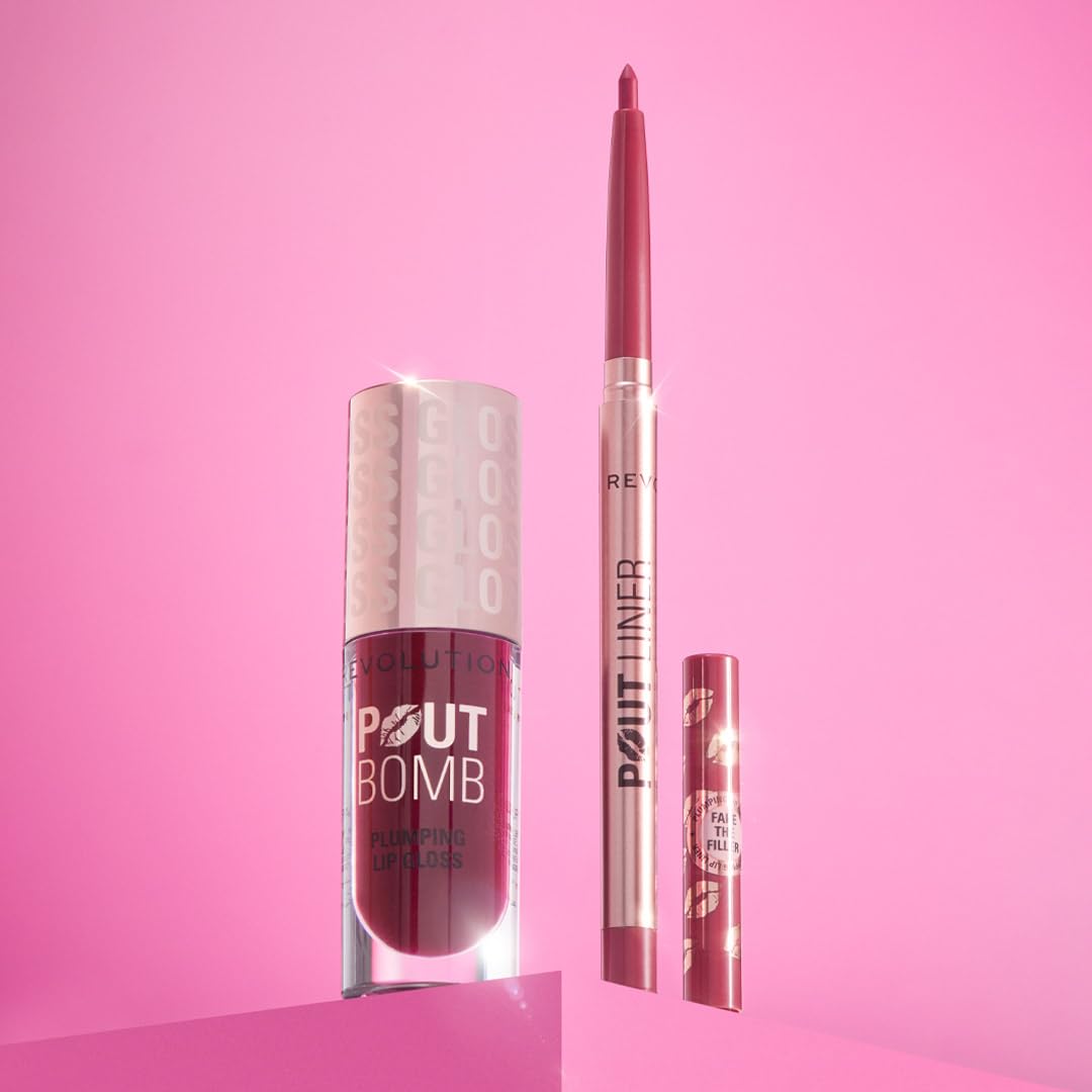 Revolution Beauty London, Pout Bomb Plumping Lip Liner, Long-Lasting Lip Shaper with Hyaluronic Acid & Vitamin E, Vegan & Cruelty-Free, Dark Mauve