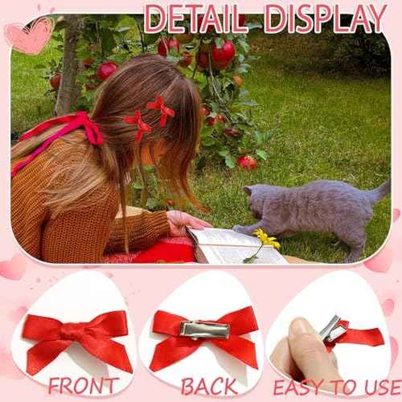 20PCS Red Mini Hair Bows Small Bow Hair Clips Cute Bowknot Silk Ribbons for Girls Christmas Sweet Bows for Hair Non Slip Hair Barrettes Bowknot Hair Clips Accessories for Women and Girls