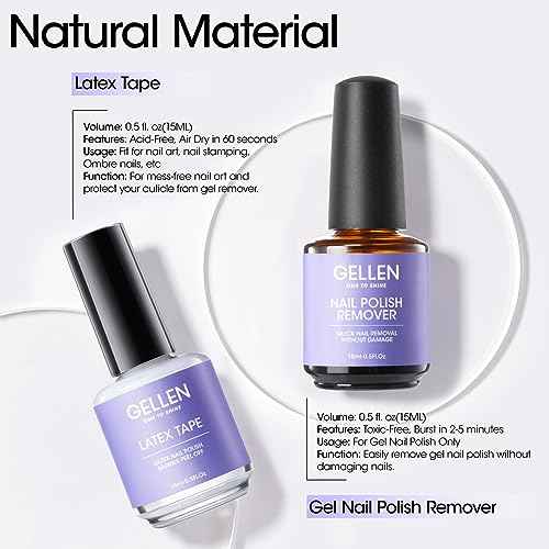 Gellen Gel Polish Remover Kit - Gel Nail Polish Remover with Latex Tape Peel Off Liquid and Manicure Tools, Quick & Easy Gel Polish Remover in 2-5 minutes, No Damage to Nails