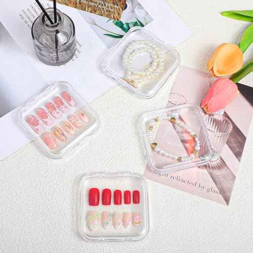 24 pcs Press on Nails Storage Boxs with 120 Pcs Adhesive Double Sided Tape Acrylic Nail Display Box Artificial False Nail Box Organizer Fake Nail Case Transparent Nail Packaging Boxes for Nail Salon