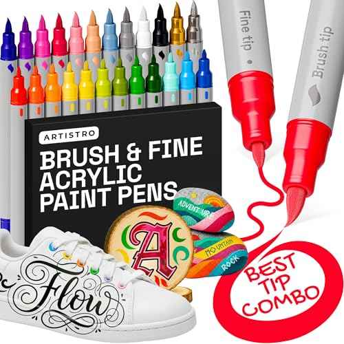 ARTISTRO 24 Dual Tip Brush + Fine Acrylic Paint Pens Ideal for Calligraphy - Paint Markers for Fabric, Rock, Glass, DIY - Stocking Stuffers, Christmas Gift Idea for Teens, Grandkids, Kids