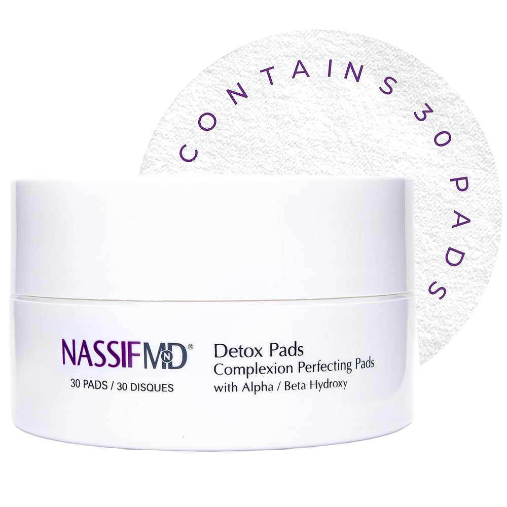 NassifMD Exfoliating Detox Pads - AHA/BHA Facial Pads for Deep Cleansing & Glowing Skin | Reduces Pores, Firms Texture