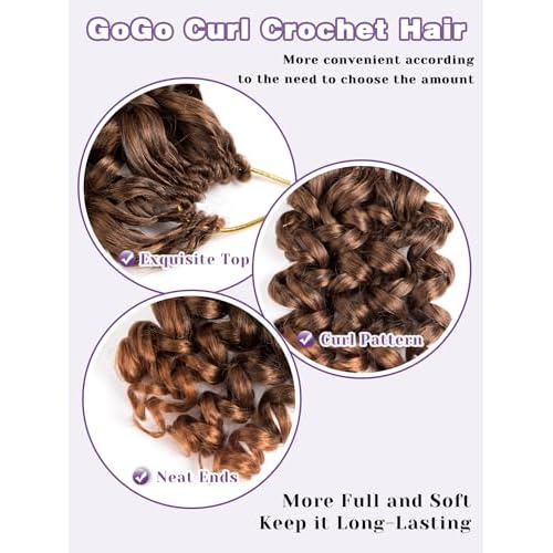 MYQUEEN GoGo Curl Crochet Hair Ombre Brown Curly Braids for Women 8 Inch 7 Packs Short Beach Ocean Deep Twist Synthetic Extensions T30#