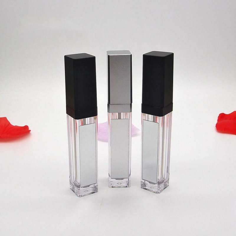 Healthcom 10 Pcs 7.5ml Square Clear Plastic Lip Gloss Tubes Vials with Mirror LED Light Lip Glaze Tube Bottles Empty Refillable Makeup Lipstick Tube DIY Cosmetic Container Travel for Woman Girl(Black)