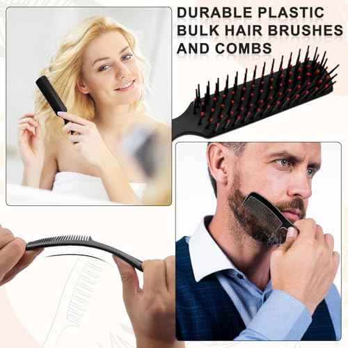 HOFASON 50 Pcs Bulk Hair Brushes Combs Set for Homeless Women, Individually Wrapped Detangling Hairbrush and Comb for Kids Homeless Hotel Nursing Charity Hygiene Supplies(Black)