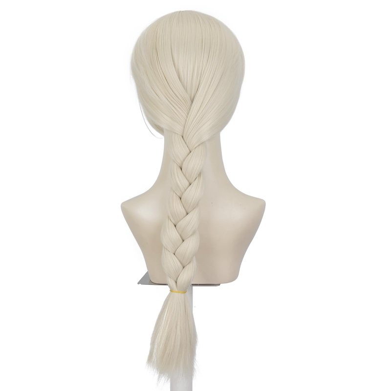 Aeilene Blonde Wig for Women, Long Golden Big Braids Wig with Air Bangs, Long Platinum Blonde Pigtails Wig with Pink Glitter Bow Hair Ties for Party Costume Halloween