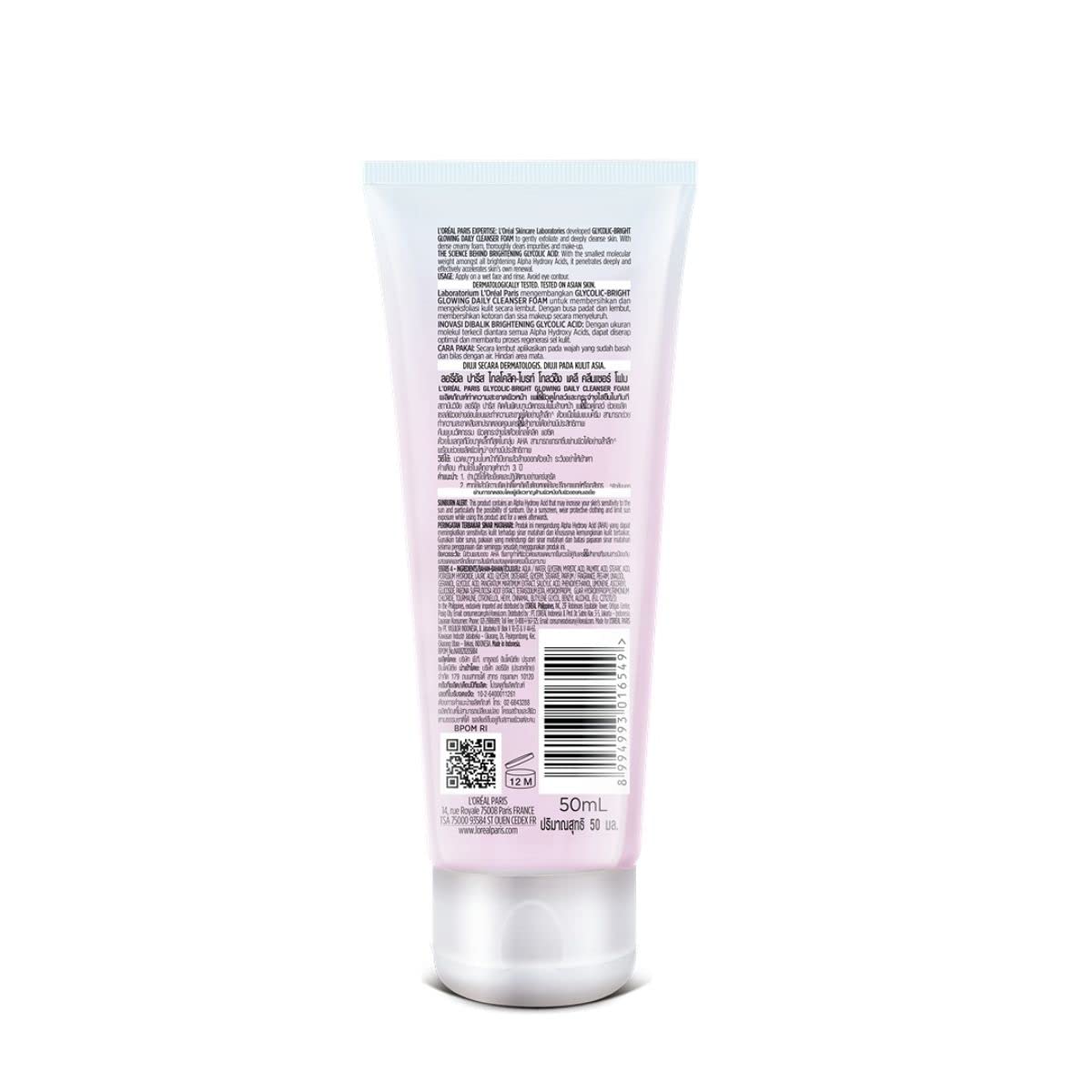 L'Oreal Paris Glycolic Bright Daily Foaming Facial Cleanser, 50ml |Daily Glowing Face Wash for Dull Skin