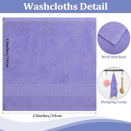 Tudomro 15 Pcs Washcloths Bulk 13 x 13 Inch 100% Cotton Wash Cloths Set Soft Absorbent Face Cloths Face Towels Quick Drying Hand Fingertip Towels for Hotel, Gym, Bathroom, Spa(Purple Series)