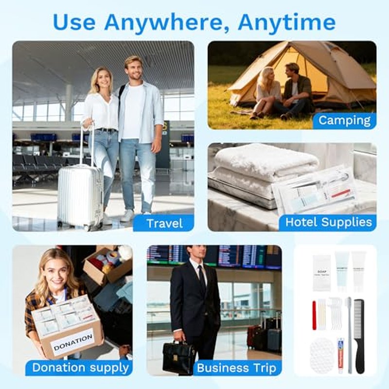 Hygiene Kits and Bulk Convenience Kits Feature Double-Sealed Individual Packaging. Personal Hygiene Kits are Suitable for Hotels, Camping, Home Use, and Travel (25-Pack)