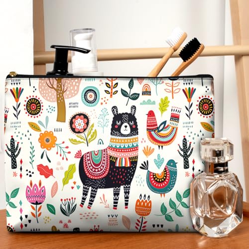 Cute Makeup Bag for Purse Waterproof Cosmetic Bags for Women Funny Smooth Zipper Travel Toiletry Pouch 10X8 Inches-Creamy Alpaca Makeup pouch