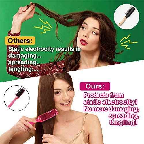 BS Anti Static Hairbrush [Made in Japan] 7 Row Curly Hair Brush for Styling, Blow-Drying, and Detangling, Static Free Hair Brushes for Women (Pink)