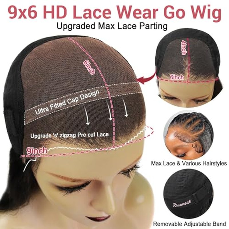 24 Inch Straight Glueless Wigs Human Hair Pre Plucked Pre Cut 9X6 HD Clouser Lace Front Wigs 220% Density Straight Human Hair Wigs for Black Women