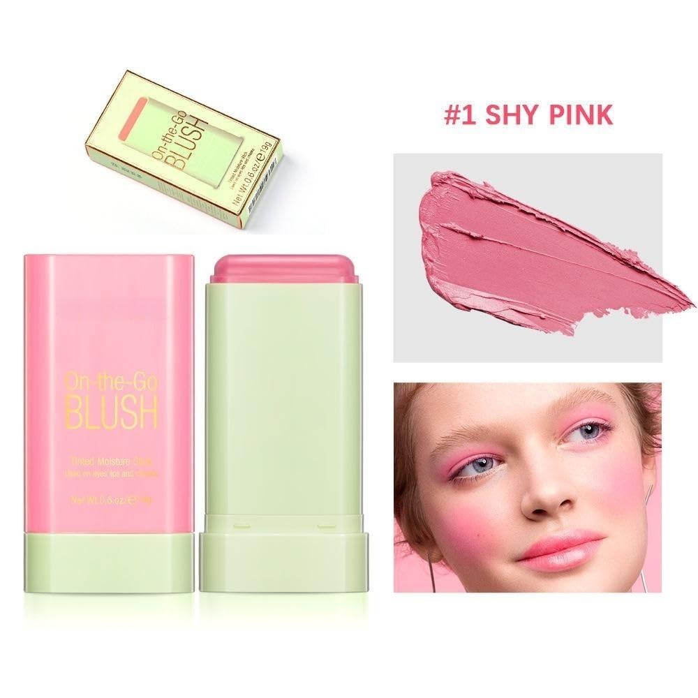 Lovelycat On-the-Go Makeup Blush Stick Tinted Moisture Stick, Shadow Lips Cheek Blusher Creamy Long Lasting Natural Nude for All Skin Natural Waterproof, Long Lasting (Pink)